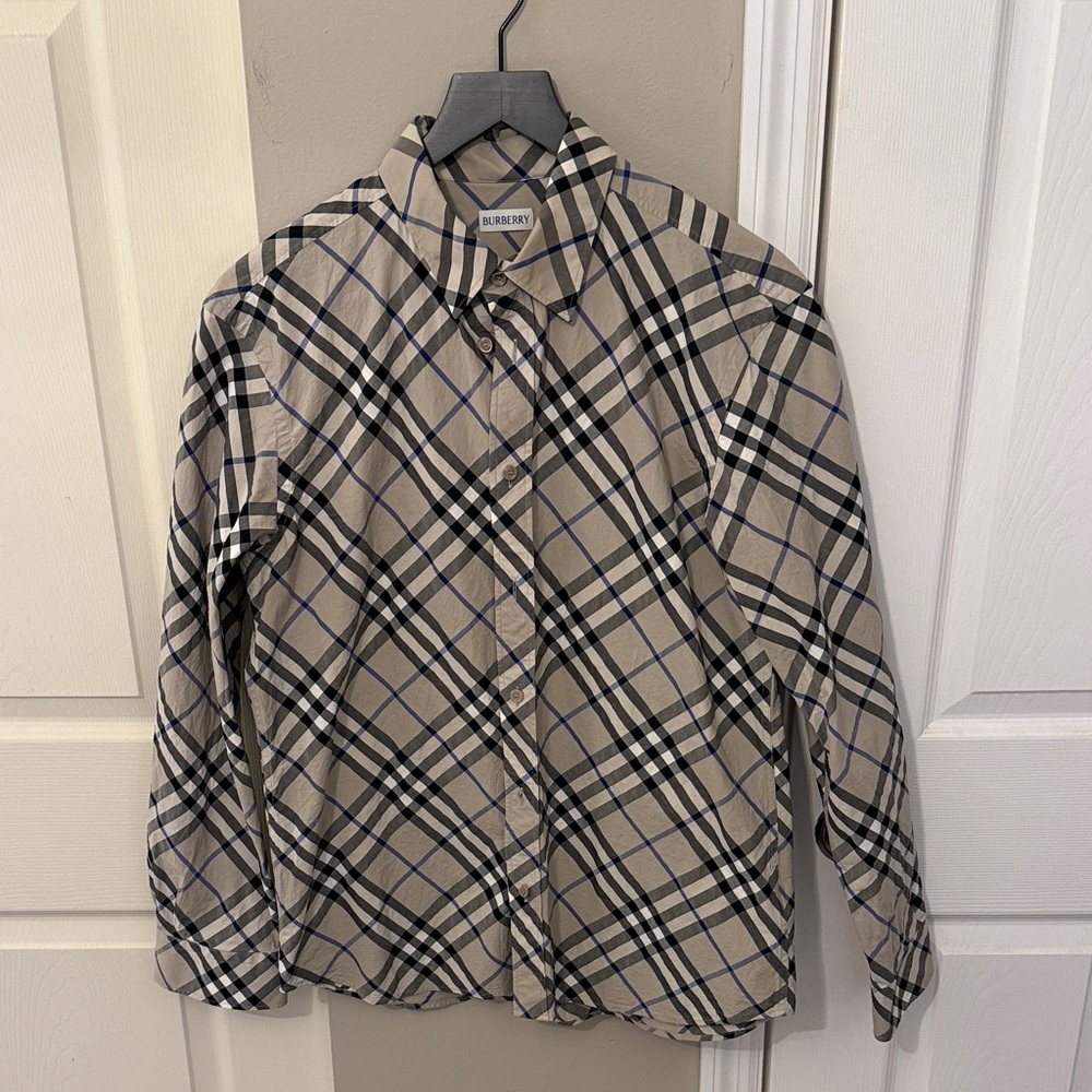 Burberry Beige and Black Plaid Casual Shirt